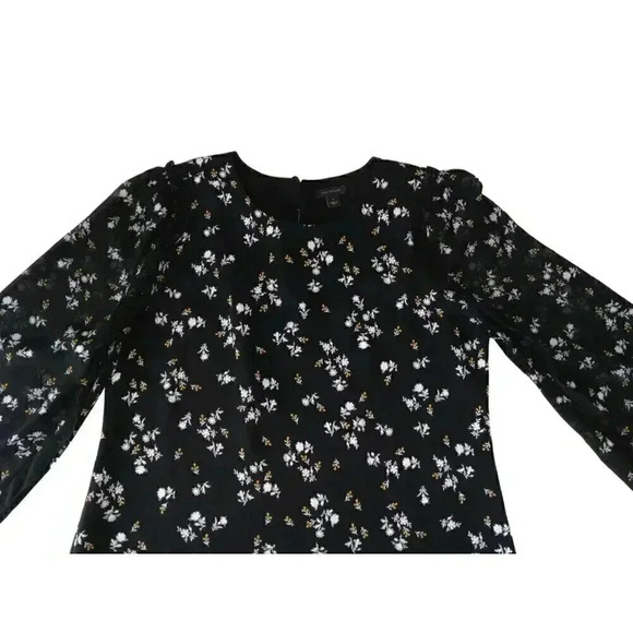 Ann Taylor Womens A-Line Dress Black Floral Button Loop Long Sleeve Size 8 - Picture 3 of 13